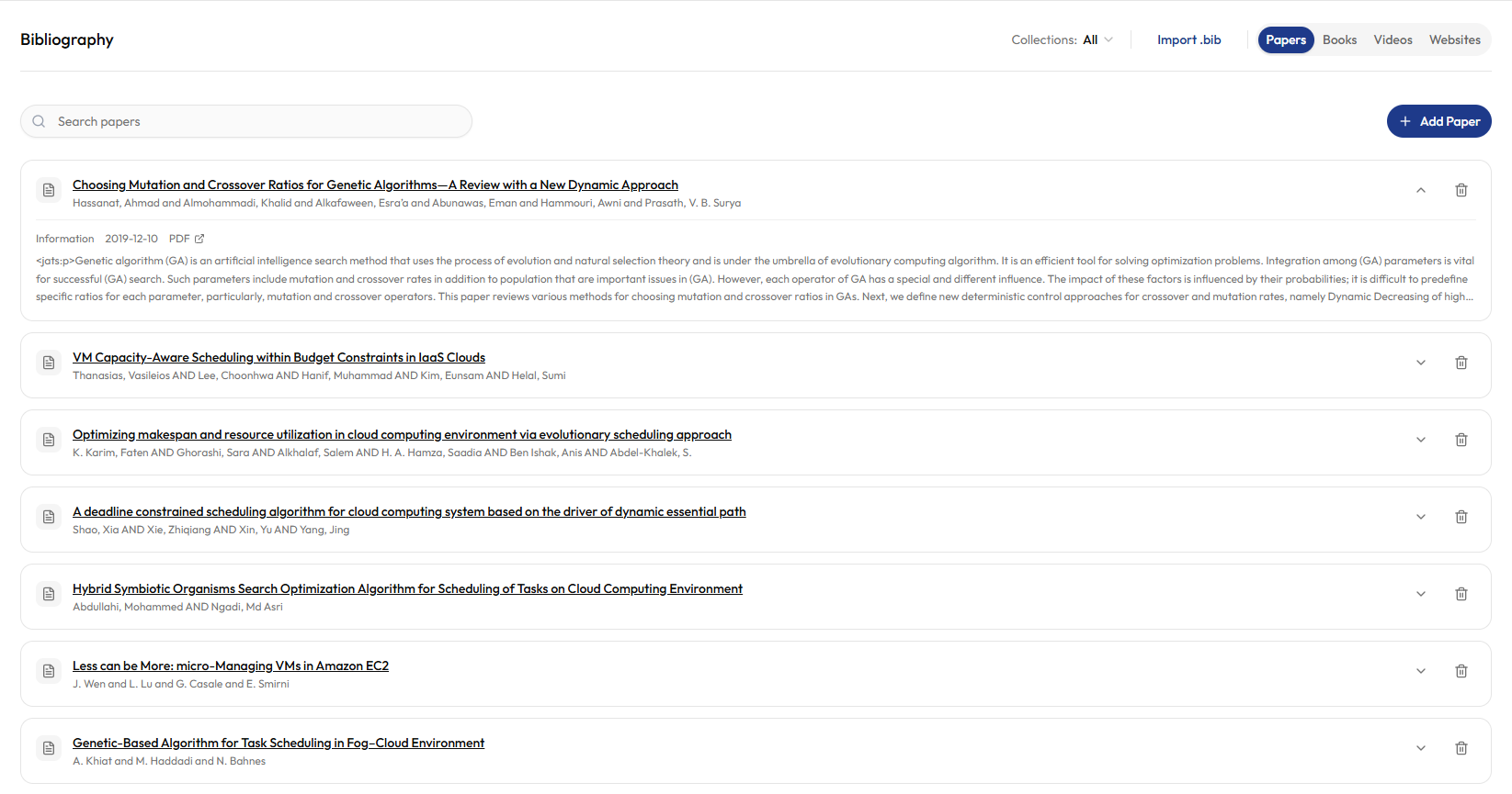 Formaty bibliography panel with in-app source search results